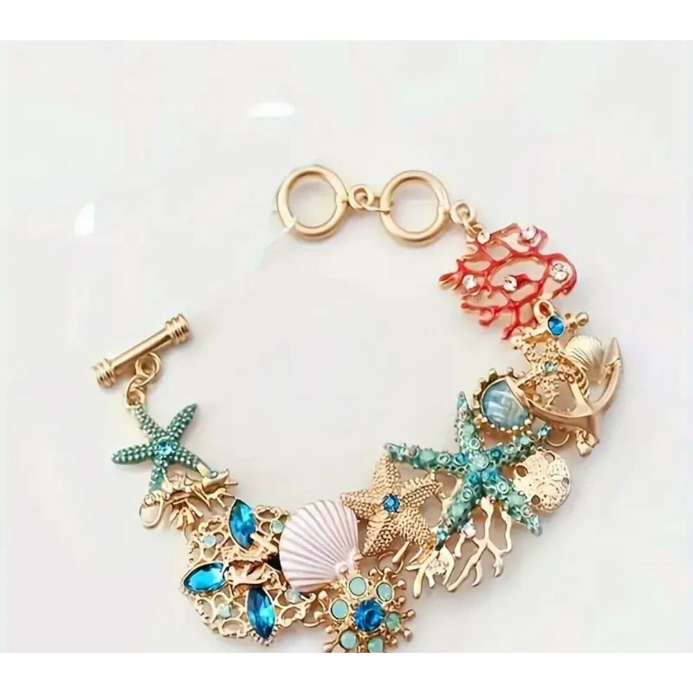 Seashore Seashell Collage Bracelet Shells Rhinest… - image 1
